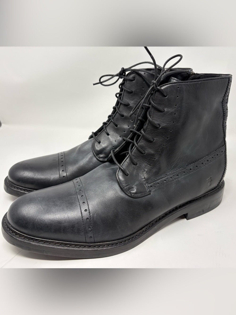 Frye Murray Leather Lace Up Side Zipper Ankle Boots Mens Sz US 12 Black